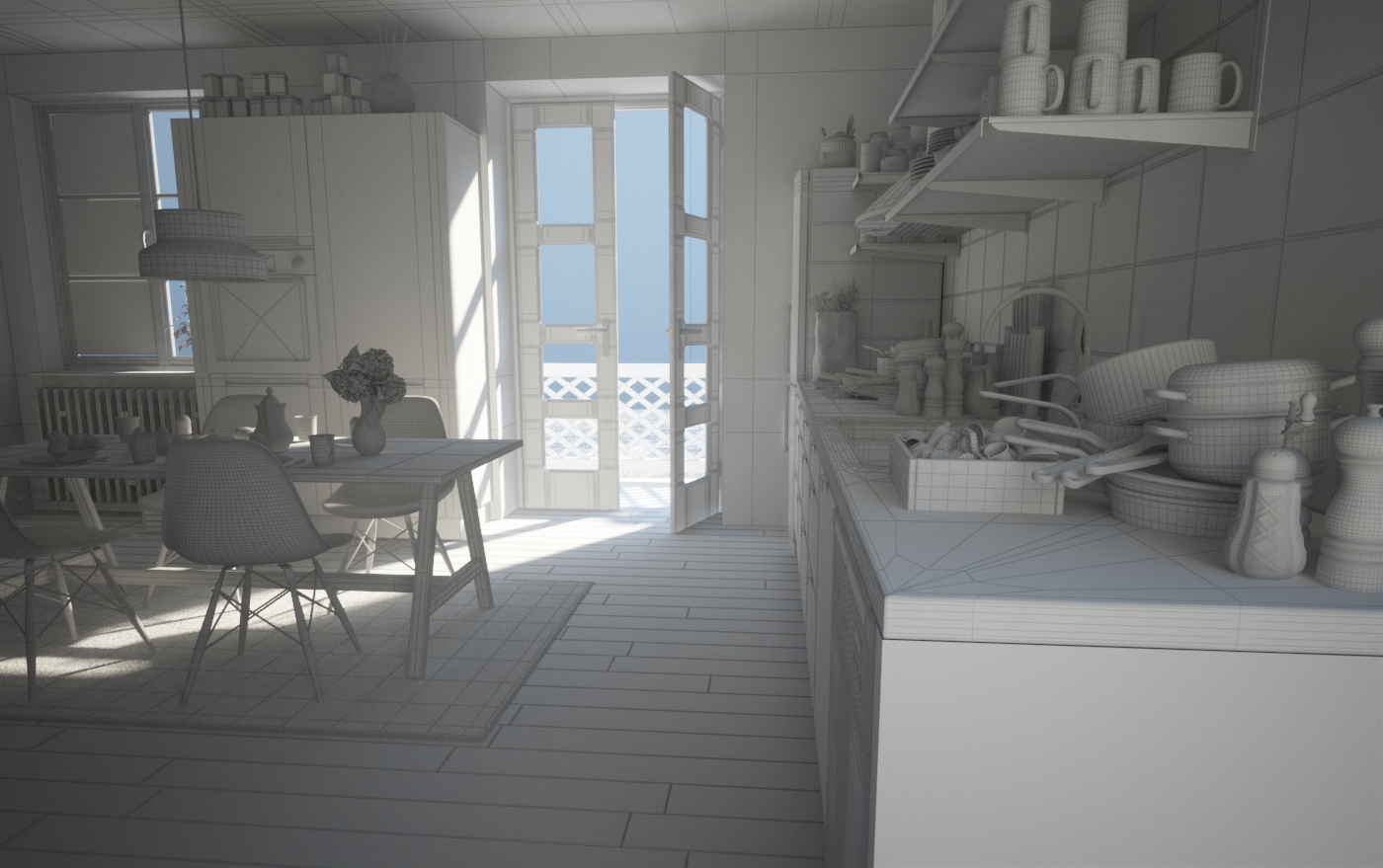 Wireframe view of interior visualization